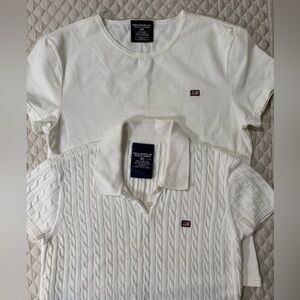 2 VTG Polo by Ralph Lauren White Cable-Knit Polo & White Crew Tee Set Excellent